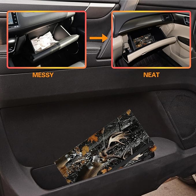 Car Registration and Insurance Holder,Leather Vehicle Glove Box Organizer Wallet for Document, for any Car,Truck,Motorcycle,Driver License,Trailer or Boat,Men & Women,Leaf Hunting Camo Forest Deer