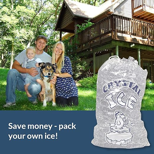 Pinnacle Mercantile 20 lb. Drawstring Ice Bags (250-Count) Heavy-Duty, Puncture-Resistant EVA | Cotton Pull Closure | Disposable, Recyclable | Portable Storage and Freezer Keeper