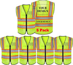 Safety Vest Reflective High Visibility with 5 Pockets ＆Zipper Class 2 Adult Unisex Construction Security Workwear