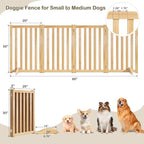30" Height Tall Freestanding Pet Gate, Solid Wood Folding Safety Fence Wooden Dog Gate with 2 PCs Support Feet Ideal for Stairs, Doorways, Halls, Kitchens, Heavy Duty Gates, 4 Panels, Oak