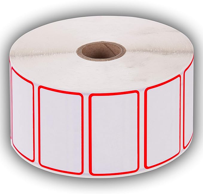2.25" X 1.25" Direct Thermal Perforated Stickers Labels for Barcodes, Address, Consignment - Compatible with Zebra, Rollo, Godex and More (RED Border, 6 Rolls)