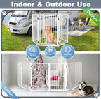 Metal Freestanding Dog Gates with Door for Outdoor Indoor,120'' Extra Wide 36'' Tall Free Standing Dog Gate for Doorways,Large Openings,Deck,Yard,Porch,Foldable Pet Fence(White,6 Panels)