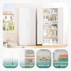 Greenvelly 63" H Metal Storage Cabinet White, Locking Metal Cabinet, Store Tools, Clothes, Tableware and Toiletries, Garage Cabinets with Adjustable Shelves for Office, Home, Garage, Pantry