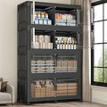 800 QT Extra Large Stackable Storage Bins with Lid, 200 Gal Collapsible Storage Box with Wheels, Folding Closet Organizers and Storage Cabinet with Doors for Home, Kitchen, Office, 4Pack Black