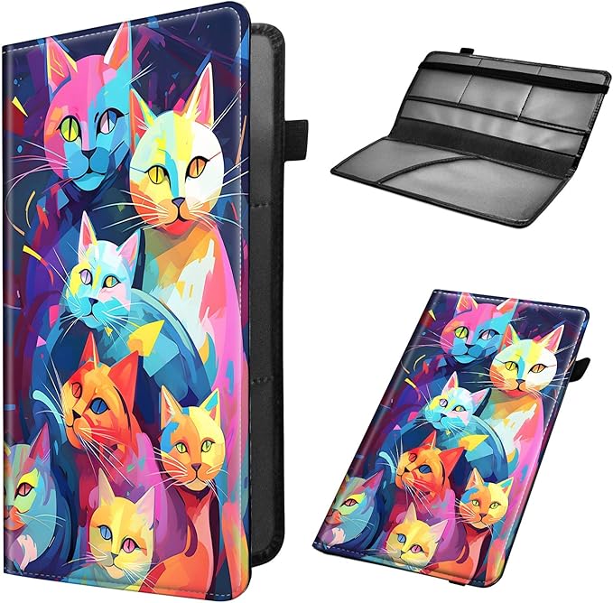 Car Registration and Insurance Holder, Leather Car Glove Box Organizer, Cool Car Accessories for ID, Driver's License Cards & Essential Document,business cards,Men&Women,Color Cat