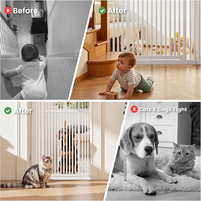 Gardner Pet 51"-87" Extra Tall Cat Gate for Doorway, Wide Adjustable 27.56"-37" Baby Gate Included 4 Extension Kits, Pressure Mounted Safety Full Door Gate for Stairs, Studio, Kitchen (White)