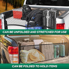 Heavy Duty Cargo Net for Pickup Truck Bed - 4' x 4' Stretches to 8' x 8' - Sturdy Latex Bungee Net Mesh - Truck Bed Accessories for Dodge RAM, Ford, Chevy, Toyota