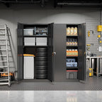 Pataku 71'' Metal Storage Cabinet, Garage Storage Cabinet with 2 Doors and 4 Adjustable Shelves, Steel Lockable Storage Cabinet, Black File Cabinets for Home, Office, Warehouse