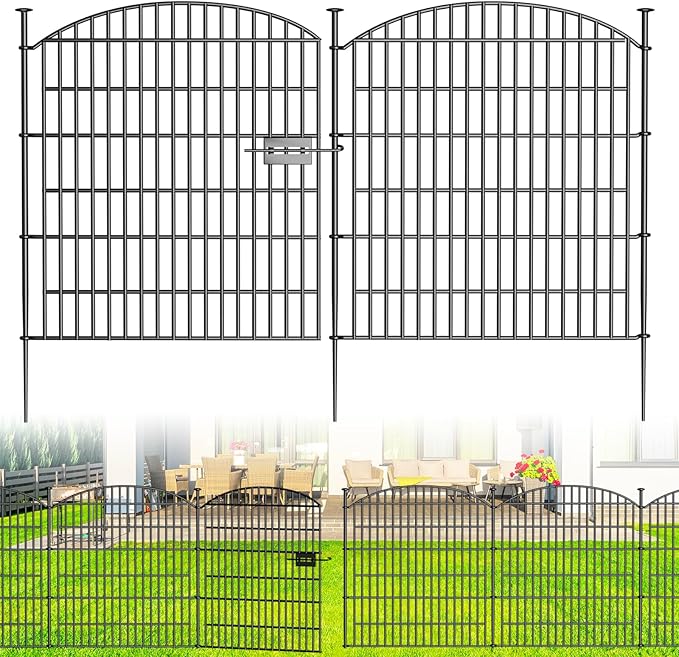 15 Panels Decorative Garden Fence with Gate - 32 in (H) x 35.4 ft (L) No Dig Dog Fence Outdoor for Yard, Rustproof Tall Garden Fencecing Panels, Animal Barrier Suitable for Yard Border, Patio