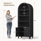 79.9" Tall Arched Pantry Cabinet, 6-Tier Kitchen Pantry Cabinet with Fluted Doors, Arch Storage Cabinet with Open & Adjustable Shelves, Versatile Cupboard for Dining Room, Living Room,Black