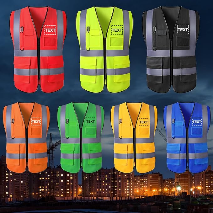 Custom Safety Vest for Men High Visibility Protective Workwear 5 Pockets Class 2 With Reflective Strip