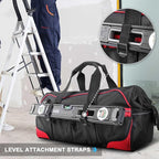 HAUTMEC 24" Large Pro Tool Bag, Heavy-Duty 1680D Double-Layer Fabric Wide Mouth Tool Bag with Metal Frame & Thickened Base, Padded Shoulder Strap & Rotary Buckle, 36 Pockets & Level Holder - HT0284