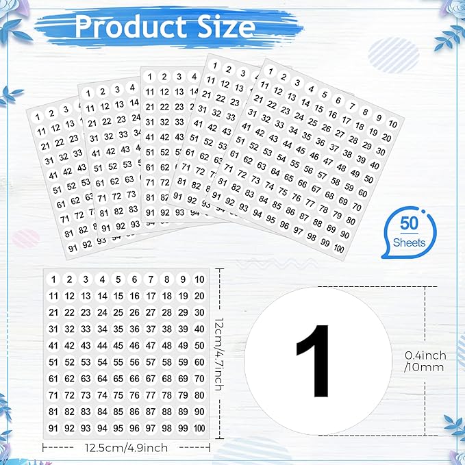 Outus 5000 Pcs 0.4 Inch 1 to 100 Number Stickers Small Number Dot Labels Consecutive Inventory Locker Storage Organizing Removable Stickers for Indoor Outdoor Office White