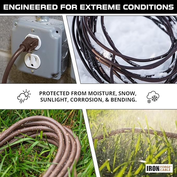 Iron Forge Cable Outdoor Brown Extension Cord 50 ft - 16 Gauge 13 Amp Heavy Duty Brown Outdoor Extension Cords 3 Prong - 16/3 SJTW - Great for Outdoor