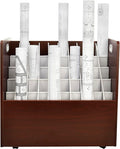 Adir Blue Print Storage Organizer - Mobile Roll File Cart, Construction Plan Holders, Blueprint Cabinet with Wheels, Roll Files Storage for Office and Home (50 Slots, Mahogany)