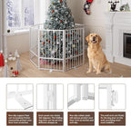 8 Panels Full Metal Freestanding Dog Gates with Door, 160” W x 32” H Folding Pet Gate Fence with Support Feet for Indoor,Stairs, Hallways and Doorways(White)