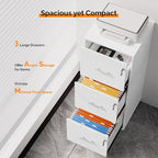 VINGLI 3 Drawer File Cabinet with Lock, Home Office Filing Organizer, for Letter Size File Folder Storage, Wood Tall Vertical Filing Cabinet, Printer Stand, Archivador (White)