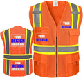 BeautyWill Custom Safety Vest Customized Logo Class 2 High Visibility Reflective Vest with Pockets Construction workwear