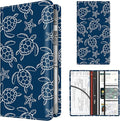Premium Car Registration and Insurance Card Holder, Cute PU Leather Car Document Holder, Vehicle Glove Box Car Organizer with Magnetic Closure for Driver License, Cards Navy Turtle Starfish