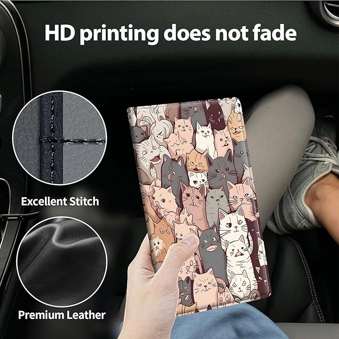 Car Registration and Insurance Holder, Leather Car Glove Box Organizer, Cool Car Accessories for ID, Driver's License Cards & Essential Document,business cards,Men&Women,Cute Cat Pattern