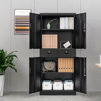 Metal Storage Cabinet, 71" Locking Storage Cabinet with Adjustable Shelves and 2 Drawers, Steel Cabinets for Office, Garage, Home, School, Utility Room(Black)