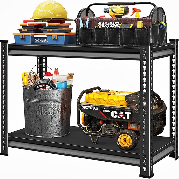 40" W Garage Shelving Heavy Duty, 900 Lbs Loads Garage Storage Shelves Heavy Duty, 2-Tier Metal Shelving Units and Storage for Basement, Retiple Tanks,40" Wx18 Dx36 H, Black
