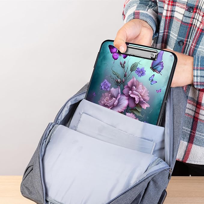 Clipboard with Storage,Heavy Duty Plastic Storage Clipboard with Low Profile Clip,Teacher Must Haves,Office Supplies,Pink Butterfly Flower