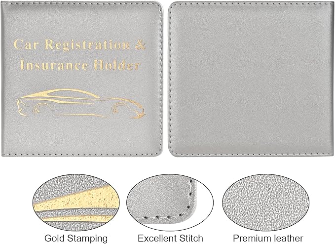 Cacturism Car Registration and Insurance Holder, Vehicle Glove Box Car Organizer Men Women Wallet Accessories Case for Cards, Essential Document, Driver License, Silver