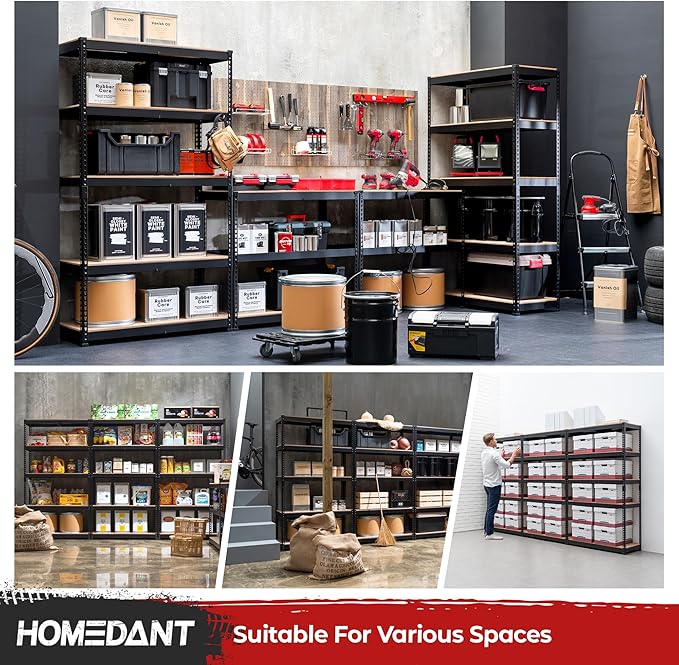 HOMEDANT 39.8" W 5 Tier Heavy Duty Garage Shelving Adjustable Metal Rack Storage Shelves Standing Shelf Unit Organizers Pantry Closet Black 1Pack