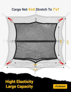 Cargo Net for Pickup Truck Bed - Stretchable 4'x4' to 7'x7', High Elastic Fine Mesh 1''x1'' with 8 Metal Carabiners - Ideal for ATV, SUV, UTV, Truck and Boat Use (Double Layer)