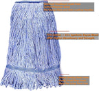 String Mop Heads Replacement Heavy Duty Commercial Grade Blue Cotton Looped End Wet Industrial Cleaning Mop Head Refills (2, Large)