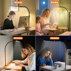 Desk Lamp Home Office,15W Dual Screen Monitor Light with Clamp,Adjustable Gooseneck Computer Light with Stepless Color Temp and Dimming for Architect Work (Black)