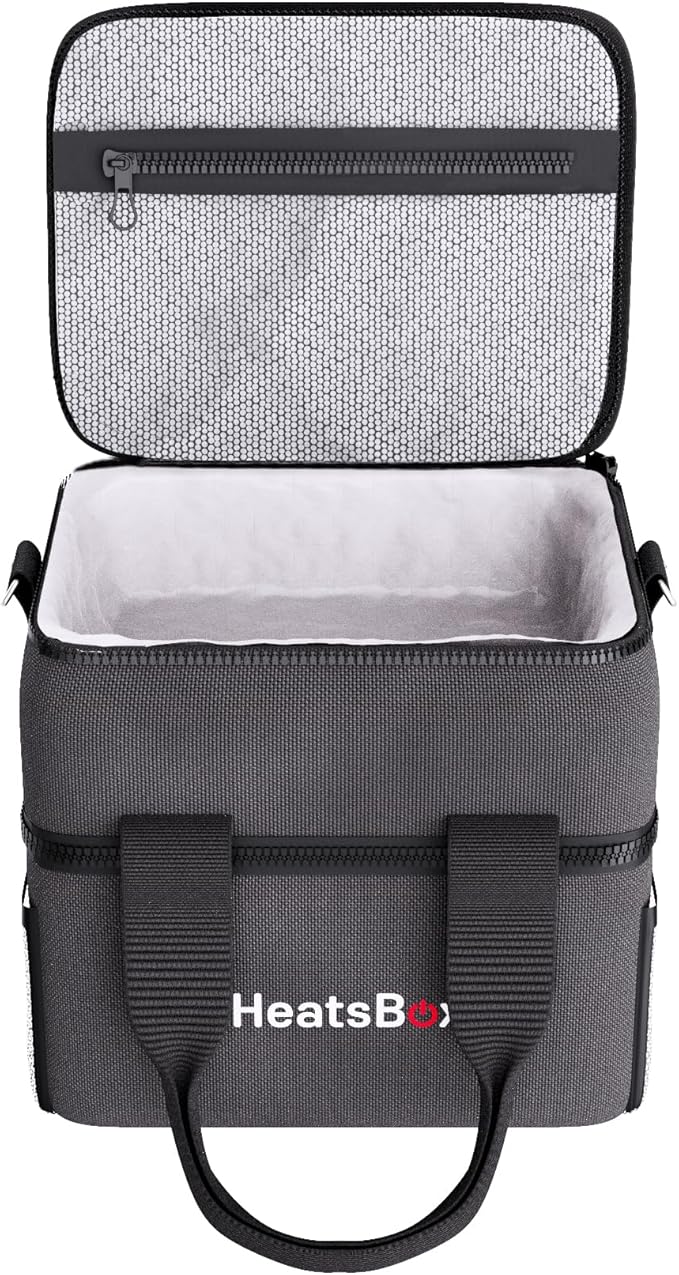 HeatsBox Insulated Food Carrier Bag - Keep Your Meals Cold and Ready to Heat - Black, 2 Compartments - Carry Bag