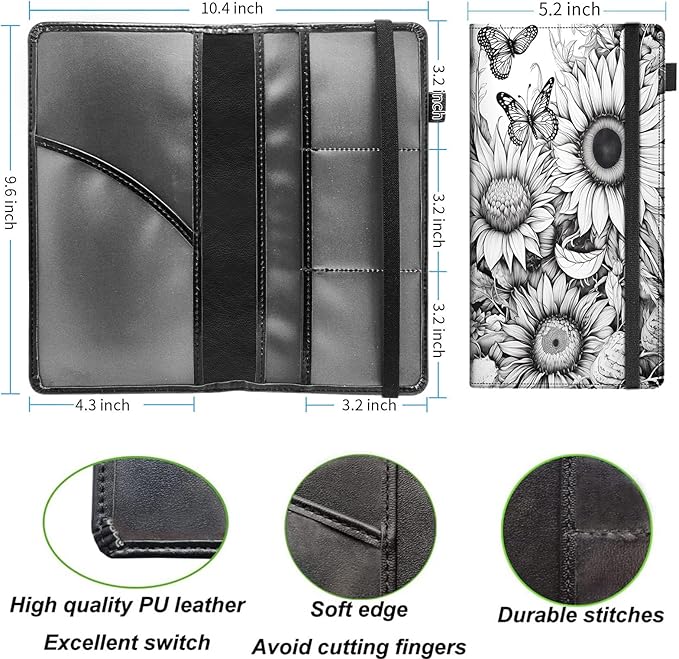 Car Registration and Insurance Holder,Leather Vehicle Glove Box Organizer Wallet for Document,Perfect for any Car,Truck,Motorcycle,Driver License,Trailer or Boat,Men & Women,Butterfly and Sunflower