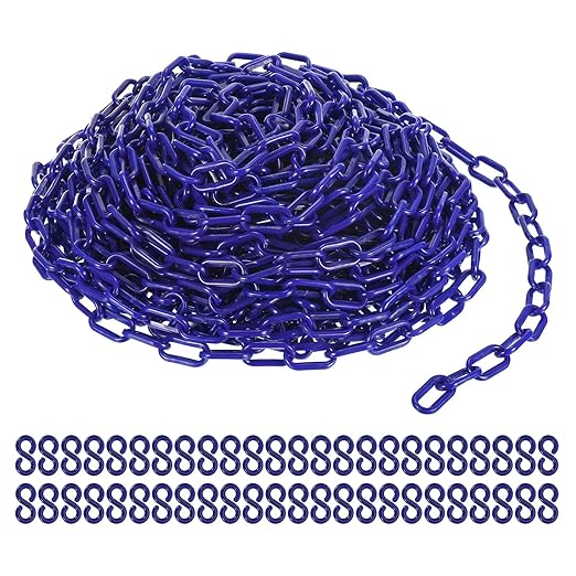 PATIKIL Plastic Chain Links, 100 Foot Safety Barrier Chain Blue for Crowd Control, Queue Line, Parking, Fence, Gate, Concert, Construction Site and Decoration
