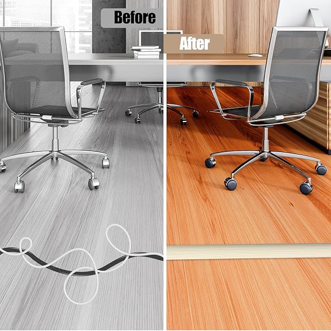 Floor Cord Cover Self Adhesive Cord Hider,10FT Cable Management, Extension Strip Protector for Wires, Prevent Cable Trips for Offices, Gyms, Exhibitions Cavity:0.3"(W) x 0.28"(H) Yellow Wood