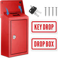 Metal Mount Wall Donation Box Key Lock Money Cash Drop Box with Top Slot and 2 Pcs Reflective Sign 10 x 5.5 x 3 Inch Safe Lock Mailbox with 2 Keys for Outside Office Business Home(Red)
