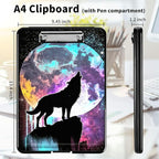 A4 Clipboards,Heavy Duty Waterproof Nursing Plastic Folder Clipboard with Storage Clip Boards,File Folder Storage Box Clipboard Case for Teacher,Doctor,Offices,Galaxy Wolf