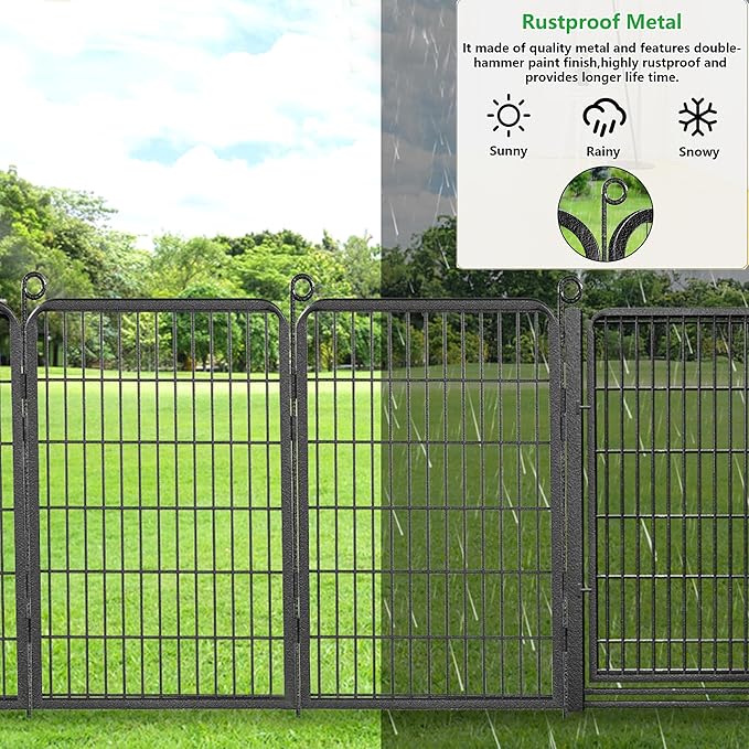 Decorative Garden Fence with Gate, 40 in(H) x 86 ft(L) Rustproof Metal Fence Panels No Dig Fence with Full Panel Gate, Dog Fence Outdoor for Yard, Animal Barrier Garden Fencing for Yard