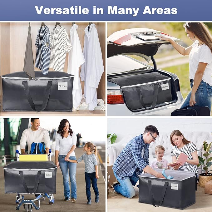 StorageRight Heavy Duty Moving Boxes-Moving Bags with Zipper, Reinforced Handles and Tag Pocket-Collapsible Moving Supplies-Totes for Storage Great for moving, Storage and Travel 93L(Gray-10 Pack)