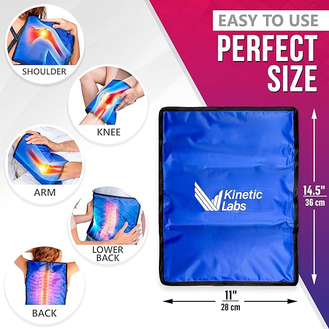 Large Ice Packs for Injuries Reusable - Ice Pack for Back Pain Relief (11x14.5) - Gel Ice Pack for Knee, Shoulder, Back, Hip