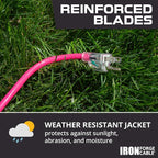 Iron Forge Cable Weatherproof 100 Ft Outdoor Extension Cord - 16/3 SJTW 10 Amp Heavy Duty Neon Pink Extension Cord 3 Prong - Lighted End