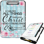 Clipboard with Storage High Capacity Plastic Nursing Clipboards with Pen Holder File Folder Storage Box Clipboard with Heavy Duty Clips for Teacher,Doctor,Offices-Bible Verses Philippians 4-13