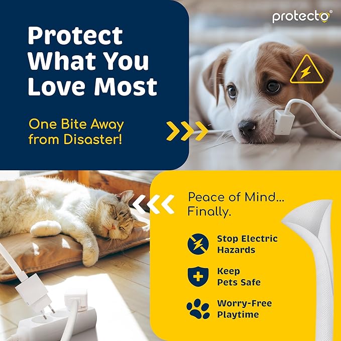 PROTECTO Heavy Duty Dog & Cat Cord Protector 10ft Long Sleeve, Easy-to-Use 3/8 in Cord Cover for Pet, Odorless White Color, No Chew Solution for Power, Audio & Video Wire Tubing, Fits 4-6 Cables