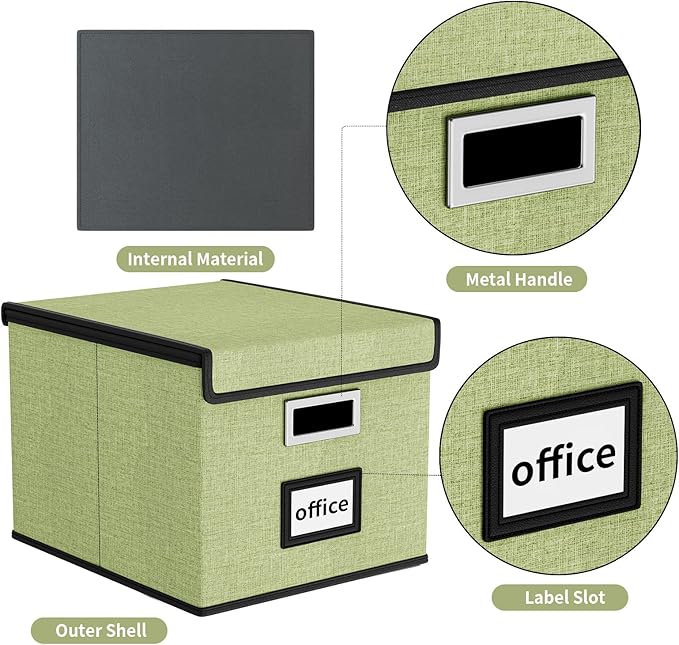 Huolewa File Organizer Boxes with Lids, Linen Hanging Filing & Storage Box with Plastic Slide for Office/Decor/Home, Universal Hanging Filing Organization Box for Letter/Legal Folder