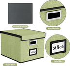 Huolewa File Organizer Box with Lid, Collapsible File Folder Organizer for Office Document Storage, Filing Box with Plastic Slide for Letter Size Hanging File Folders(1 Pack, Green)