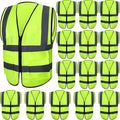 JaGely 15 Pack Reflective Safety Vests with Pockets and Zipper Construction Work High Visibility Vest for Men Women(X-Large,Fluorescent Green)