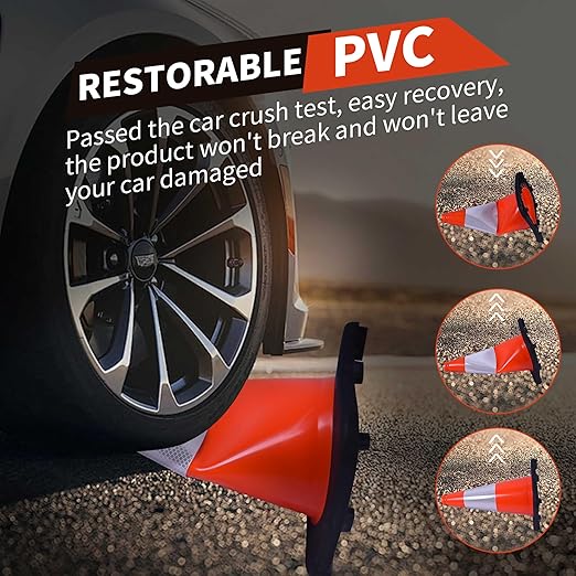 18" Traffic Safety Cones Orange Road Cones, Construction Cone with Rubber Base & Reflective Collars, Restorable Parking Cones, Heavy Duty Road Cones for Traffic Control & Road Safty(8 Pack）