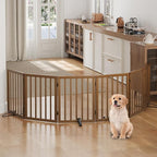 Freestanding Foldable Dog Gate - Indoor Pet Gate with Metal Support Feet, Room Divider 6 Panels (Walnut)