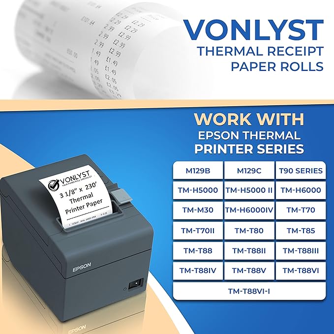 3 1/8 x 230 Thermal Paper Receipt Roll for Epson Printer (Pack 24 rolls)